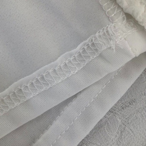 Anthropologie Moon River White Short Puff Sleeve Tiered Babydoll Boho Dress Sz L - Picture 10 of 12